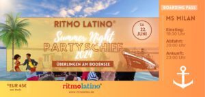 Schiffsdesign im Meer gezeigt Partyschiff Ticket 22. Juni 2024 Shop Tanzschule Ritmo Latino®