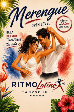 Tanzpaar beim Merengue-Tanzen im Kurs Merengue Open Level der Ritmo Latino Tanzschule.